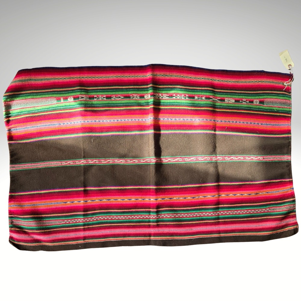 Handmade Peruvian Textile‎ Juli Peru Woven Aguayo Manta Brown Pink Green 42x26